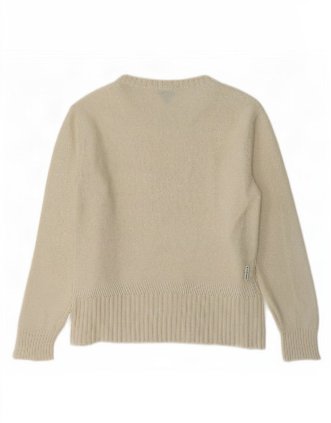 Suéter feminino Armani com gola canoa e gola redonda UE 42 grande lã branca