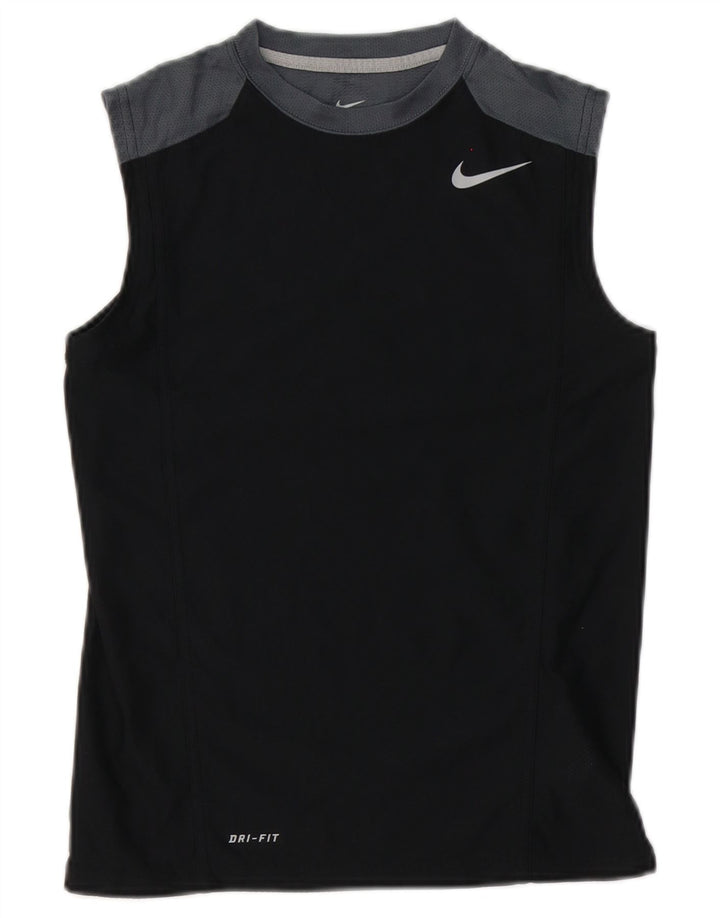 Nike Womens Dri Fit Vest Top UK 10 Pequeno Preto Colourblock Poliéster