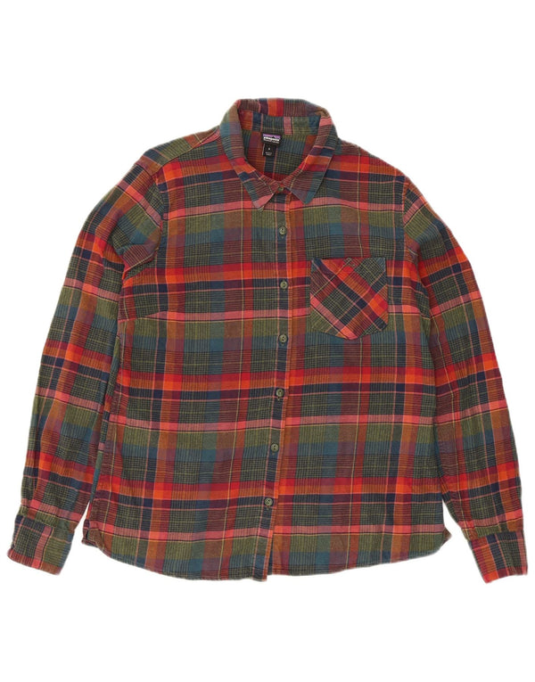 Camisa feminina de flanela de manga comprida Patagonia UK 10 pequena xadrez multicolorida