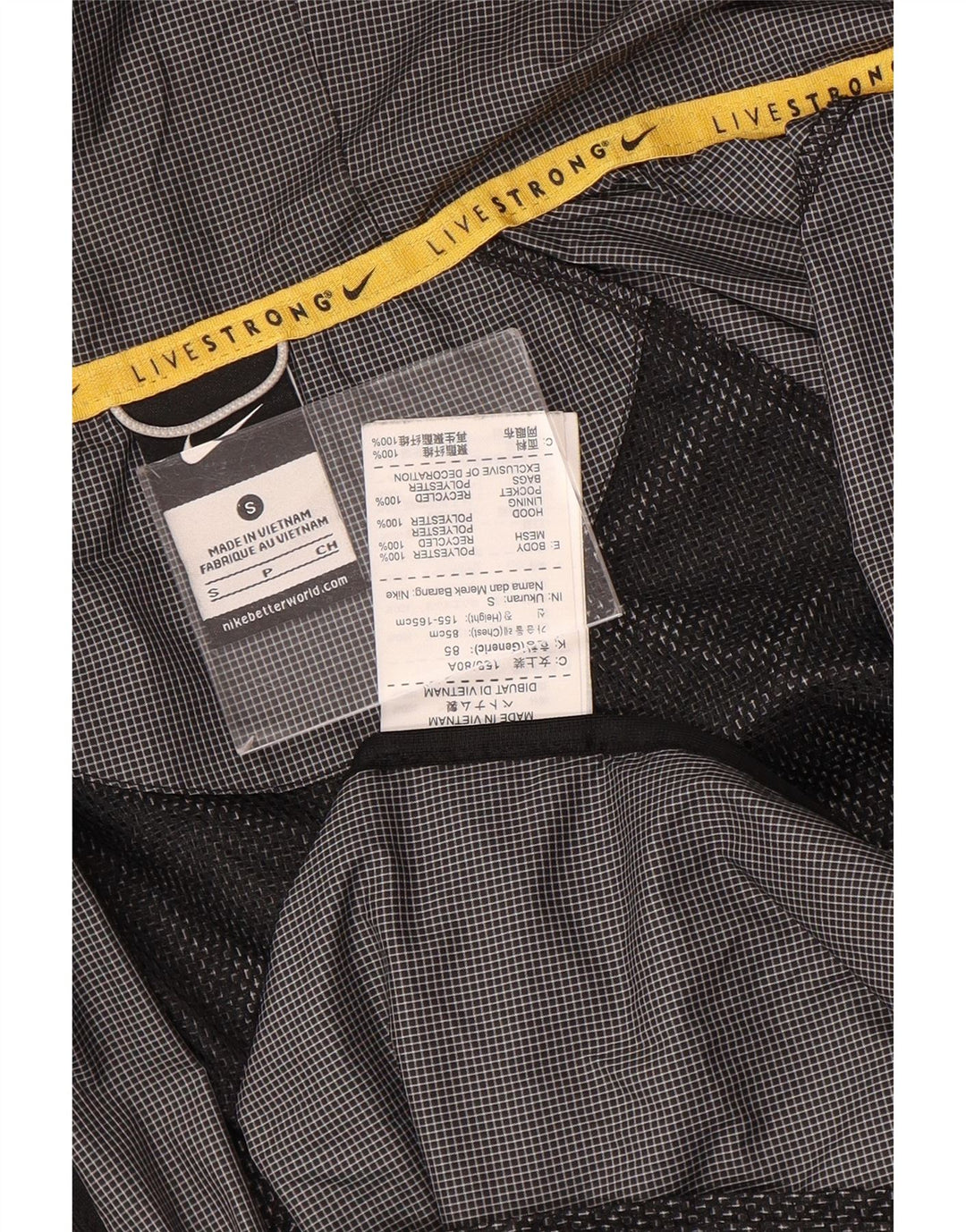 Jaqueta de chuva masculina Nike com capuz UK 36 poliéster cinza pequeno guingão
