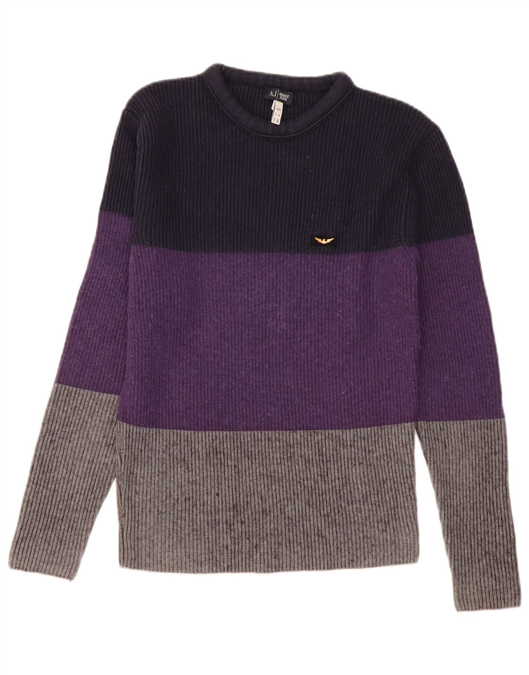 Suéter masculino Armani Jeans com gola redonda, pequeno bloco colorido multicolorido