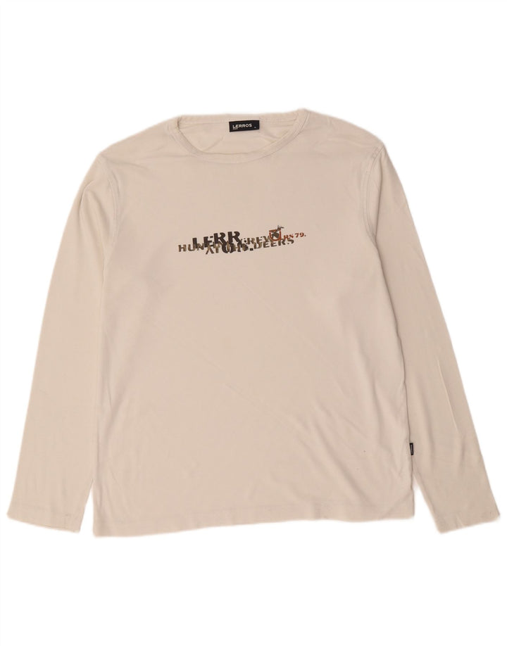 Lerros Mens Graphic Top Manga Longa XL Algodão Branco