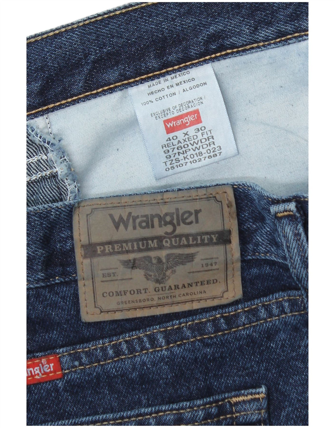 Wrangler Mens Straight Jeans W40 L30 Azul Marinho Algodão