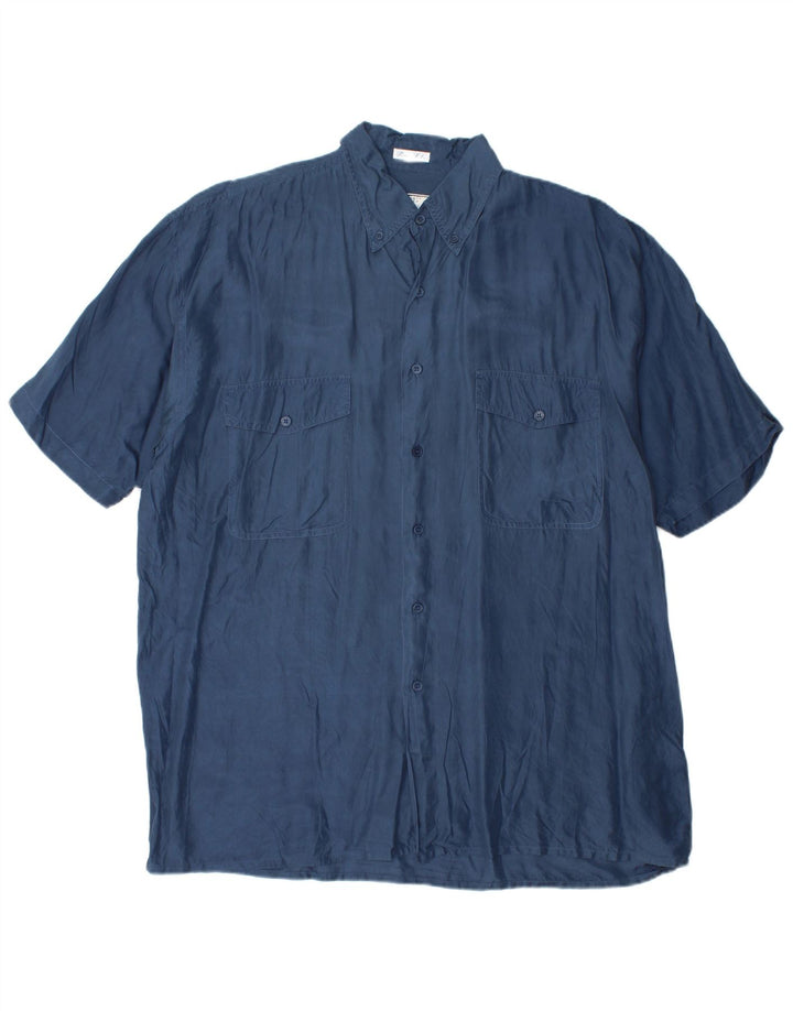 Camisa masculina de manga curta BRUGI grande seda azul marinho