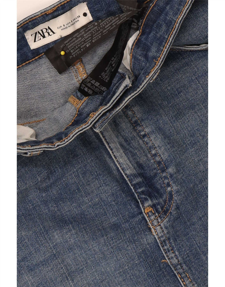 Saia jeans midi feminina Zara pequena W26 algodão azul