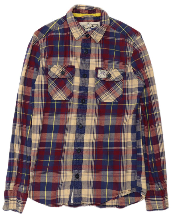 Camisa masculina Superdry de flanela pequena xadrez multicolorida de algodão