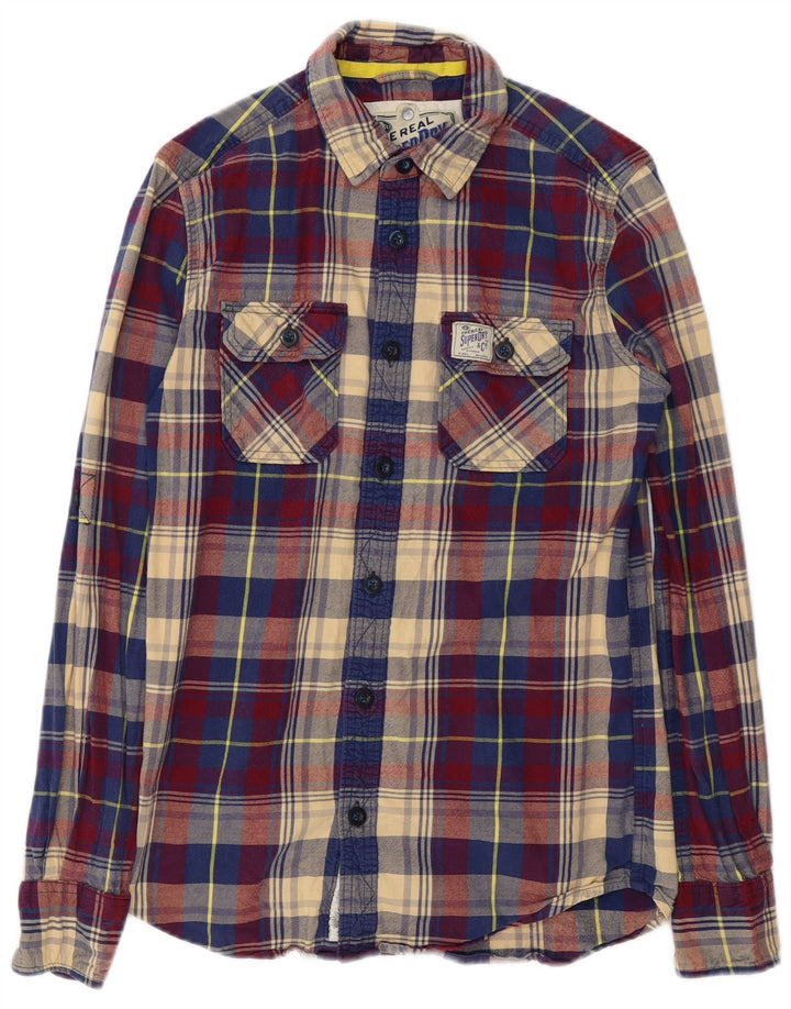 Camisa masculina Superdry de flanela pequena xadrez multicolorida de algodão