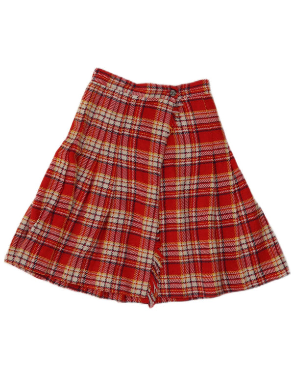 Saia plissada feminina vintage W24 XS xadrez vermelha