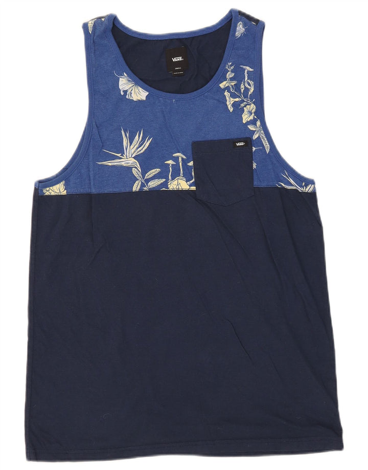VANS Colete Masculino Top Pequeno Azul Marinho Floral Algodão