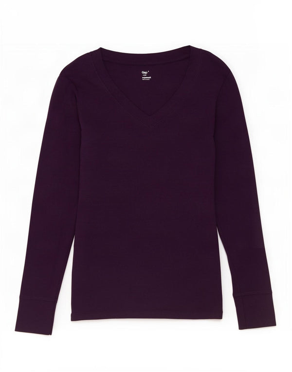Top feminino Gap de manga comprida UK 8 pequeno algodão roxo