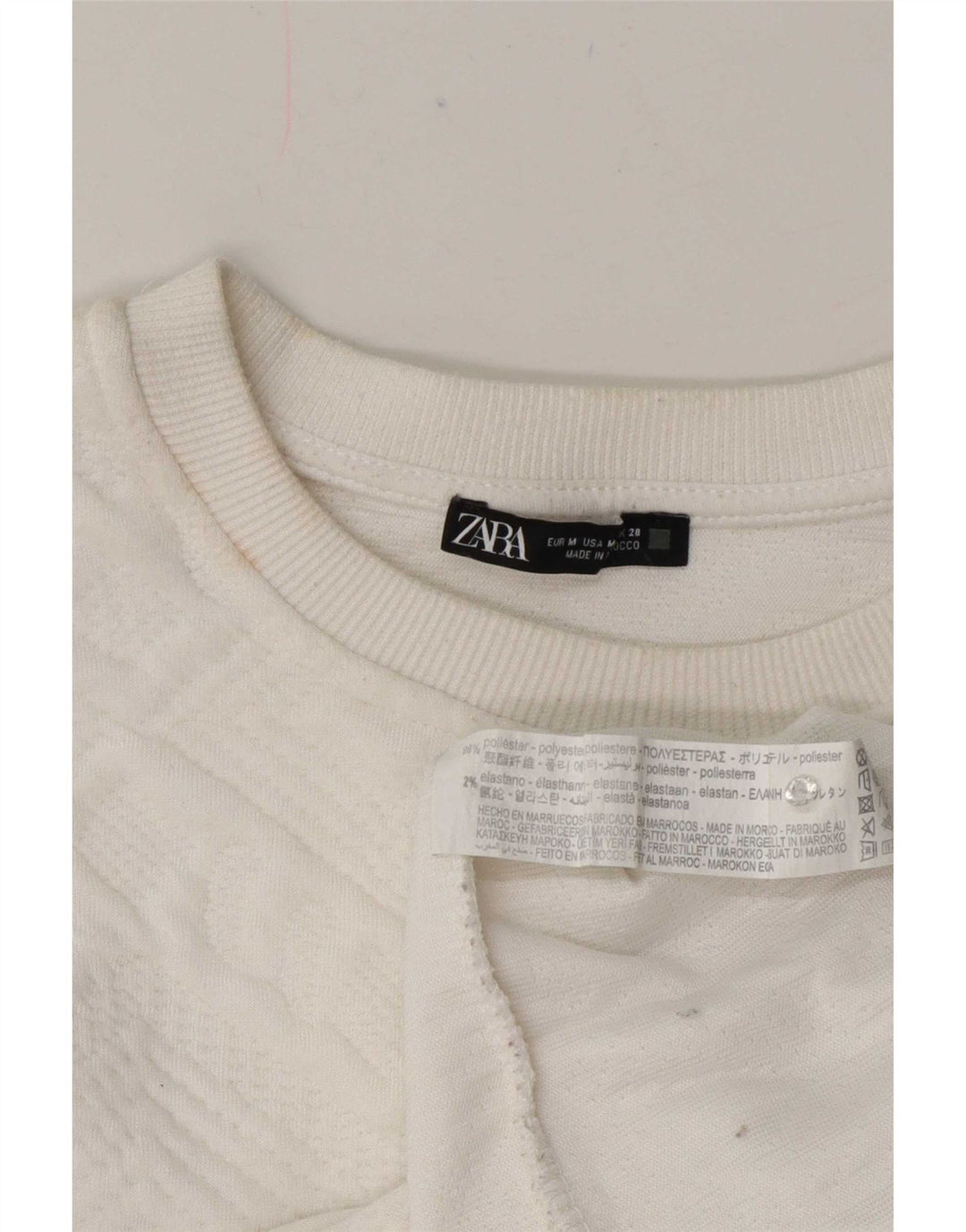Moletom feminino Zara com ajuste relaxado Reino Unido 12 médio branco geométrico