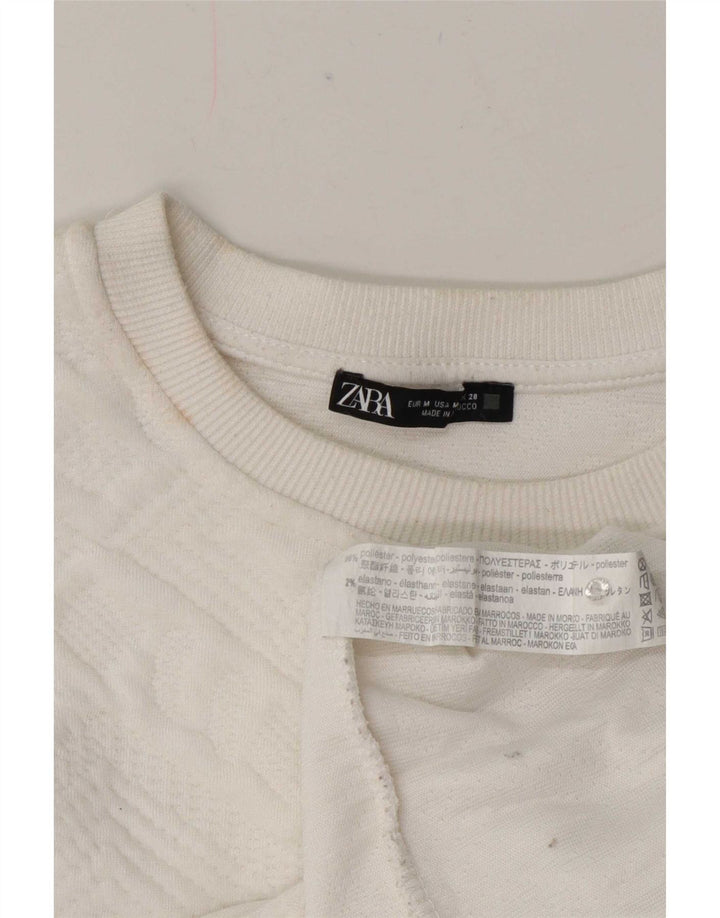 Moletom feminino Zara com ajuste relaxado Reino Unido 12 médio branco geométrico