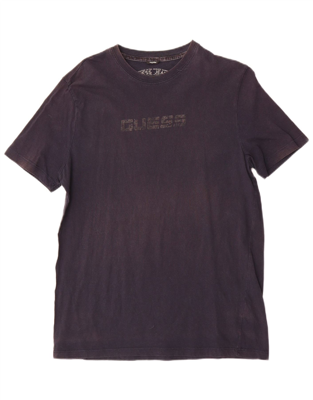 Guess Camiseta masculina regular com estampa gráfica grande de algodão azul marinho
