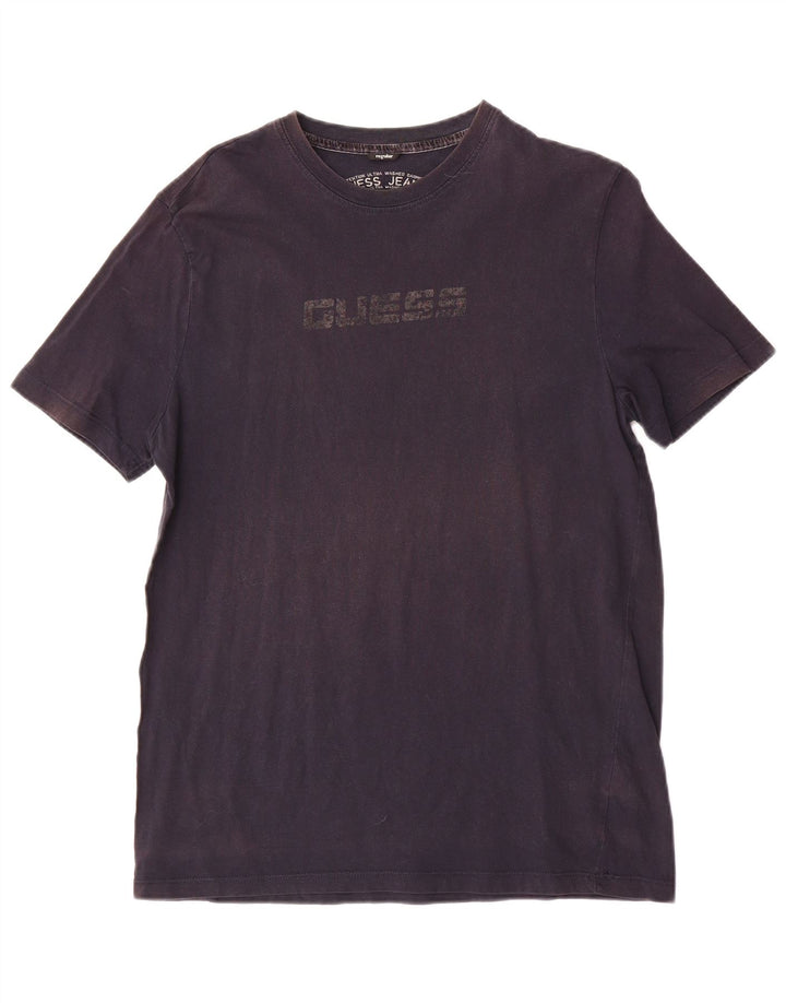 Guess Camiseta masculina regular com estampa gráfica grande de algodão azul marinho