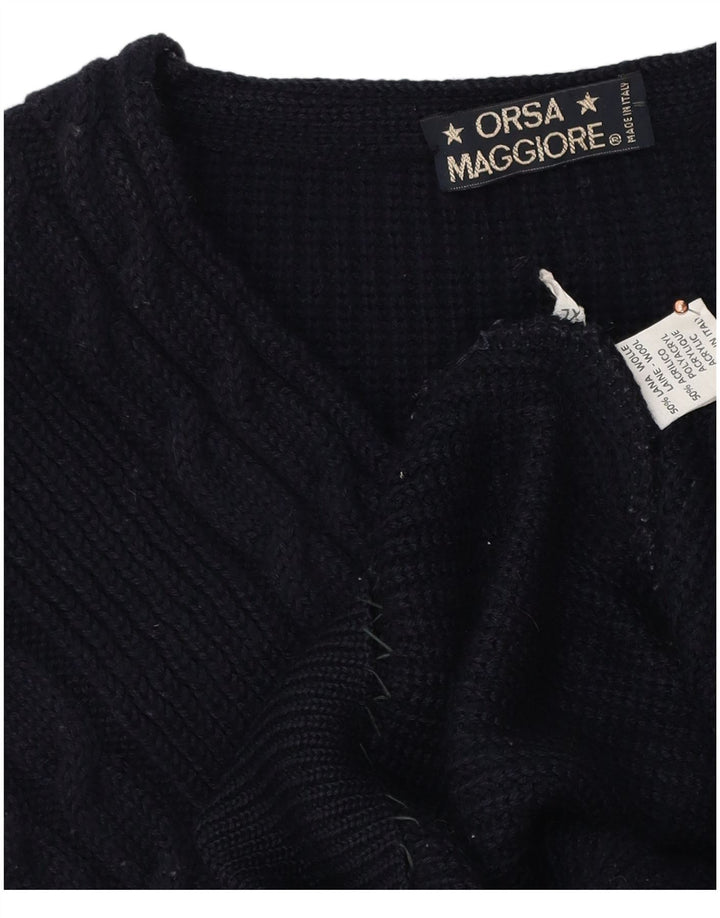 Suéter masculino vintage com decote em V XL lã azul marinho
