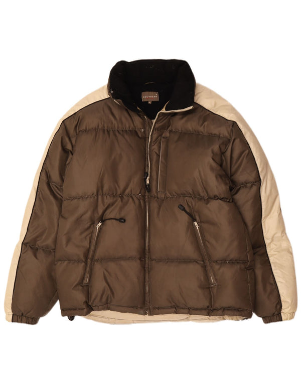 Jaqueta acolchoada masculina do sul UK 42 XL Brown Colourblock poliéster