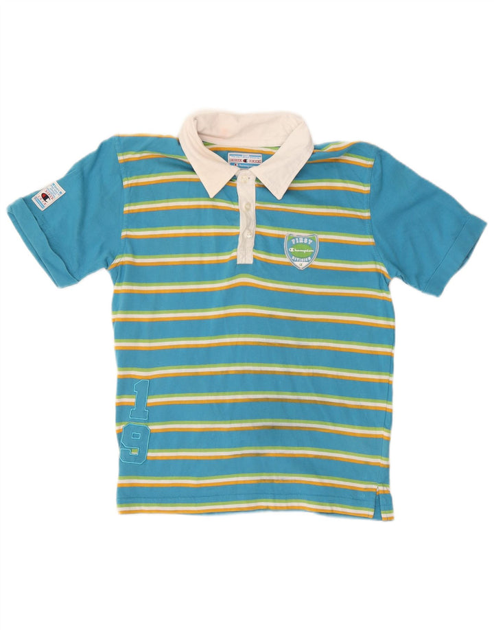 Camisa polo gráfica CHAMPION para meninos 9-10 anos algodão listrado azul médio