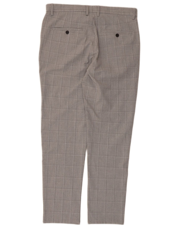 Zara Mens Slim Chino Calças EU 40 Médio W31 L28 Cinza Xadrez