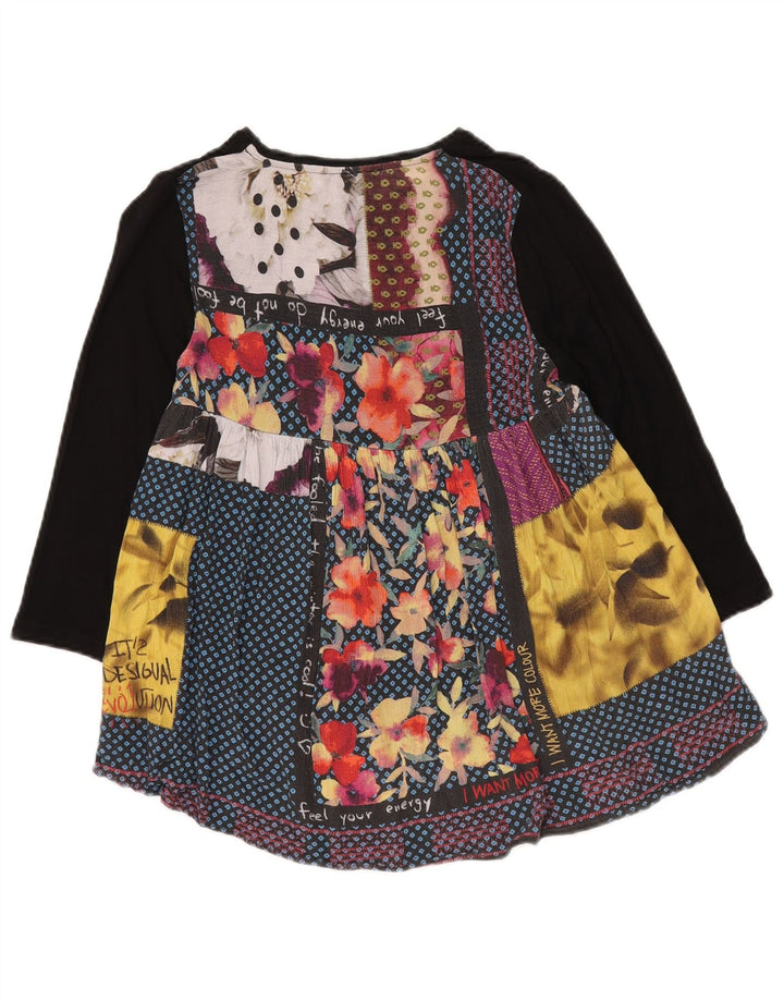 DESIGUAL Top gráfico feminino manga comprida UK 12 patchwork preto médio