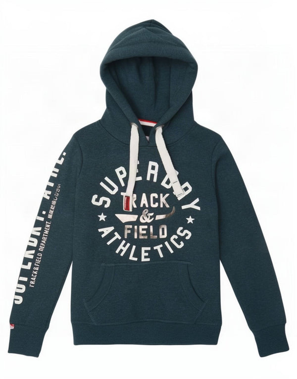 Superdry feminino gráfico moletom com capuz UK 6 XS azul algodão