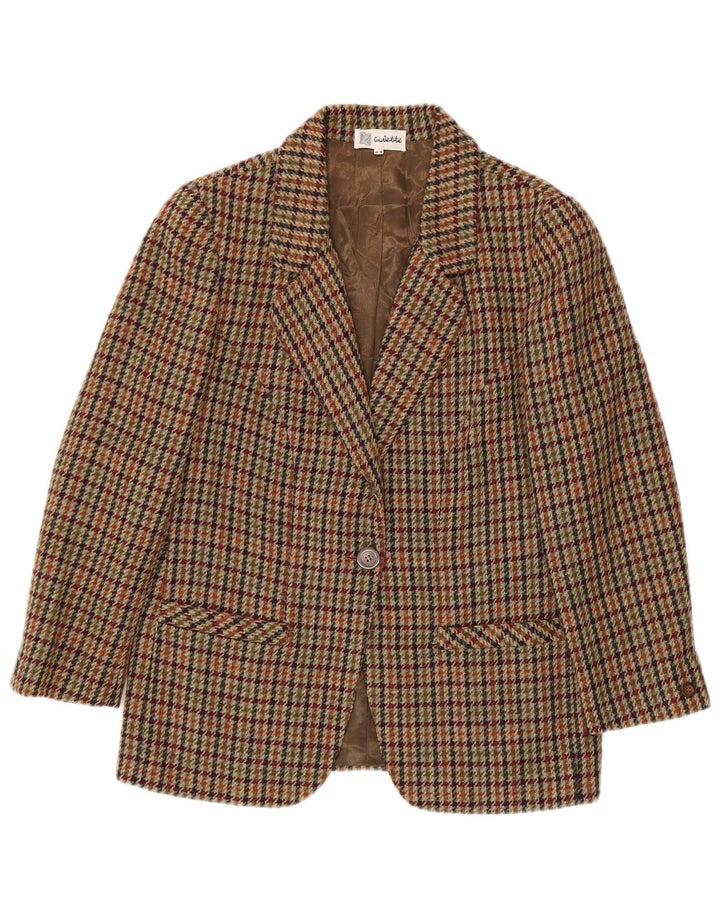 Jaqueta blazer feminina vintage com 1 botão IT 42 lã houndstooth marrom médio