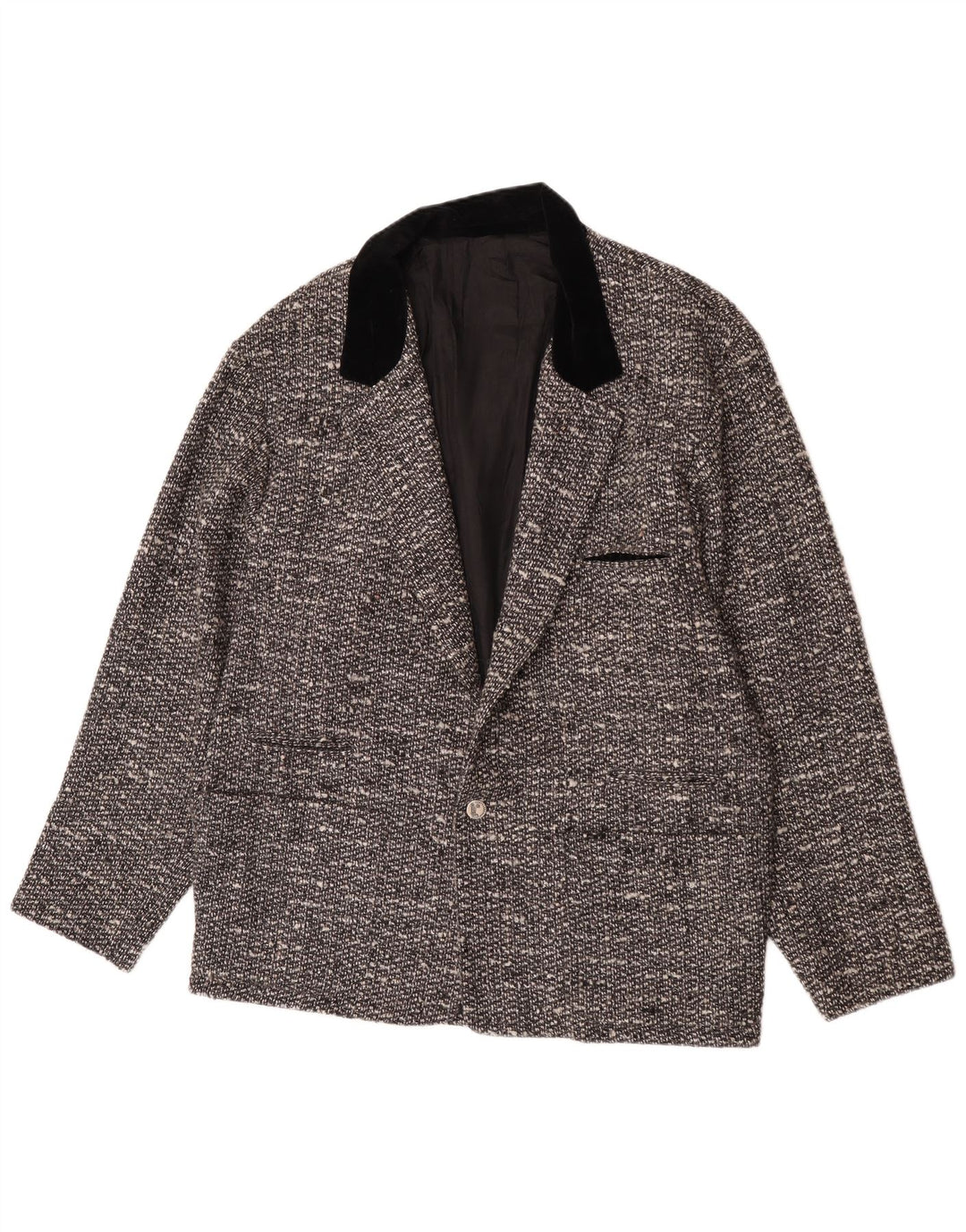Jaqueta blazer masculina vintage com 1 botão Reino Unido 40 grande cinza manchado