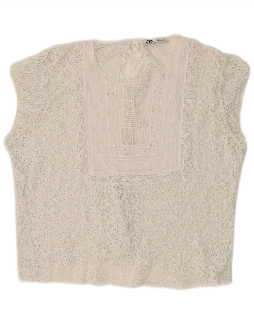 Blusa feminina Zara de renda cortada top UK 16 grande branco