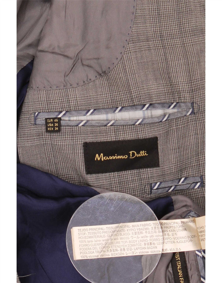 Jaqueta blazer masculina Massimo Dutti com 2 botões UE 46 pequena cinza houndstooth lã