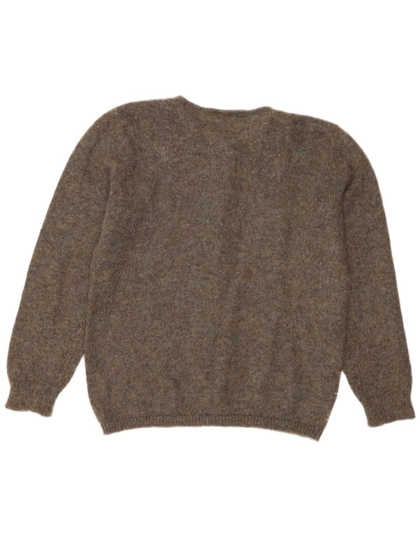 Suéter Cardigan Feminino Vintage Reino Unido 16 Grande Mohair Floral Cinza