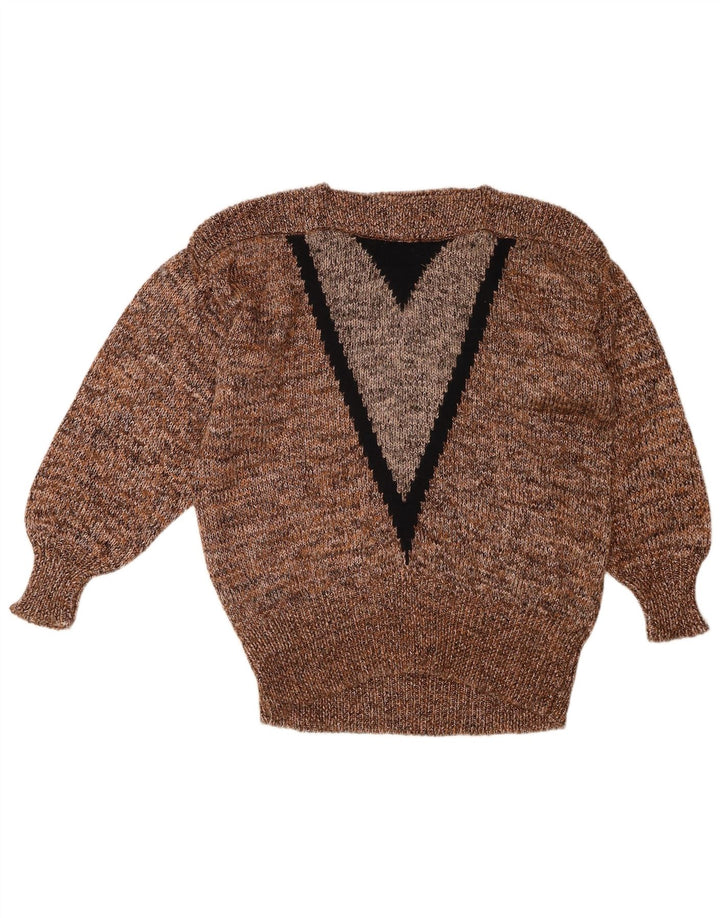 Suéter feminino VINTAGE com gola canoa IT 46 grande viscose marrom manchada