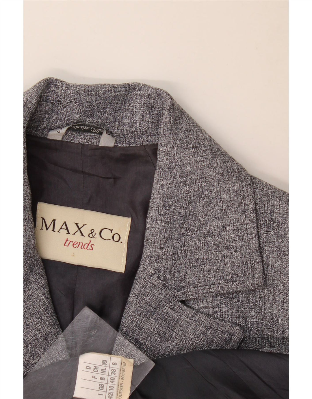 Jaqueta blazer feminina de 4 botões Max & Co. UK 10 poliéster cinza pequeno