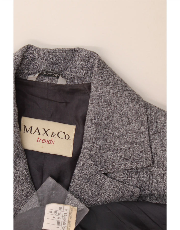 Jaqueta blazer feminina de 4 botões Max & Co. UK 10 poliéster cinza pequeno
