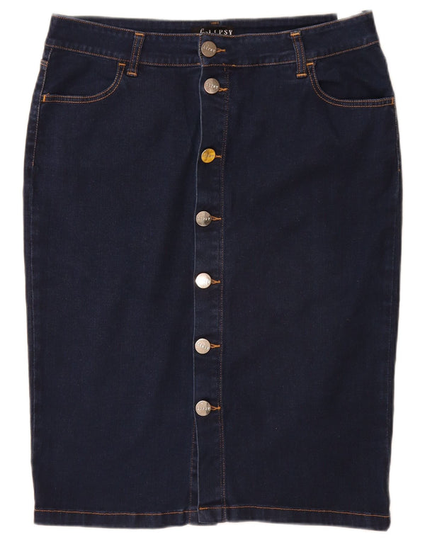 Saia jeans feminina Lipsy Reino Unido 16 grande W32 algodão azul marinho