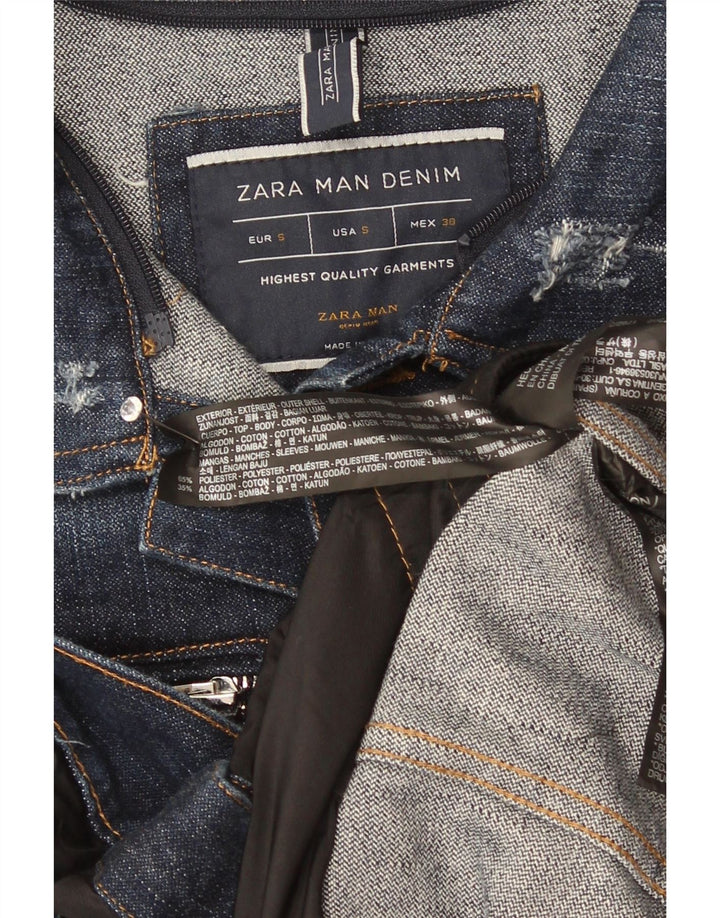 Zara Mens Denim Gilet UK 36 Pequeno Algodão Azul Marinho