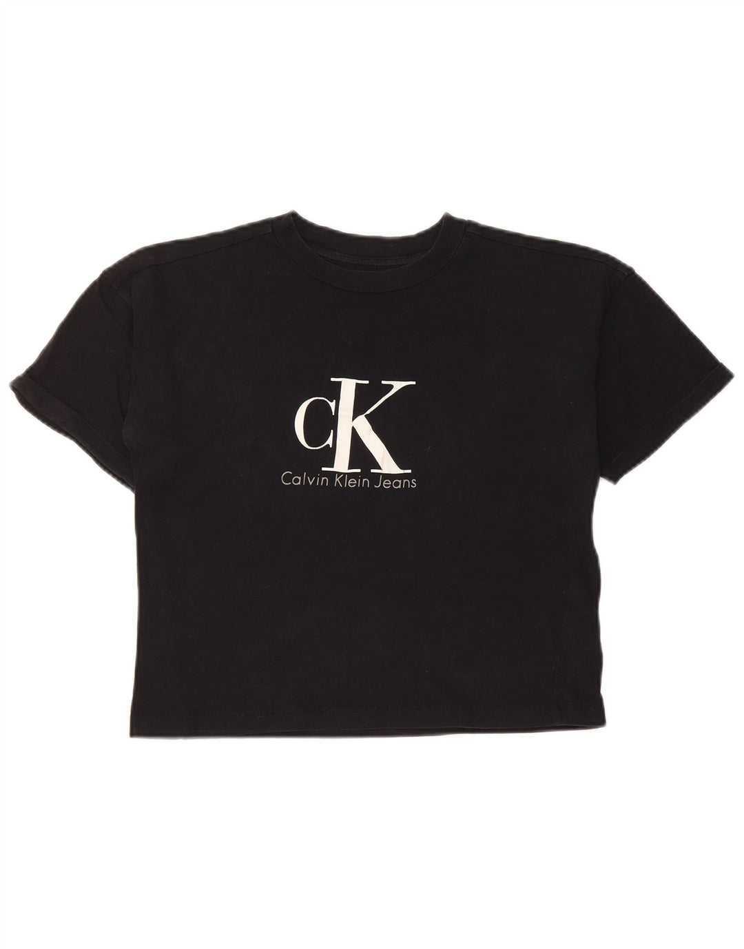 CALVIN KLEIN JEANS Camiseta feminina cropped com estampa gráfica UK 6 XS algodão preto
