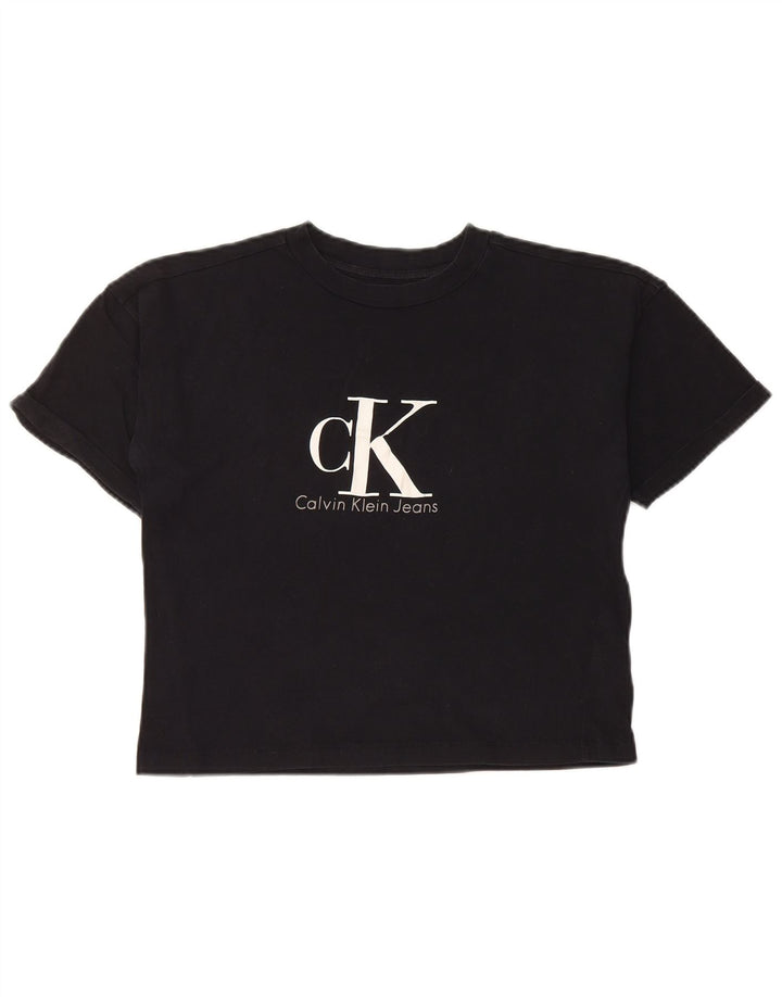 CALVIN KLEIN JEANS Camiseta feminina cropped com estampa gráfica UK 6 XS algodão preto