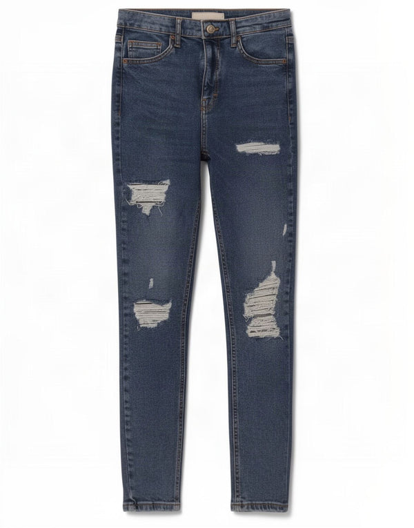 Topshop feminino Jamie Distressed jeans skinny W28 L27 algodão azul