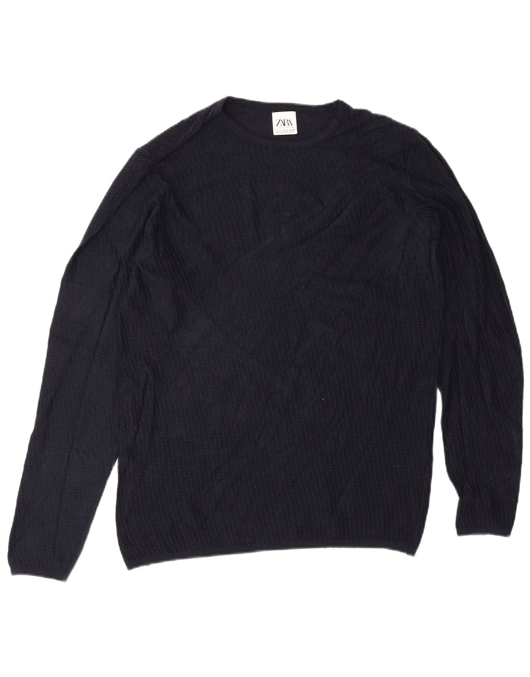 Zara Suéter masculino com gola redonda e viscose azul marinho médio