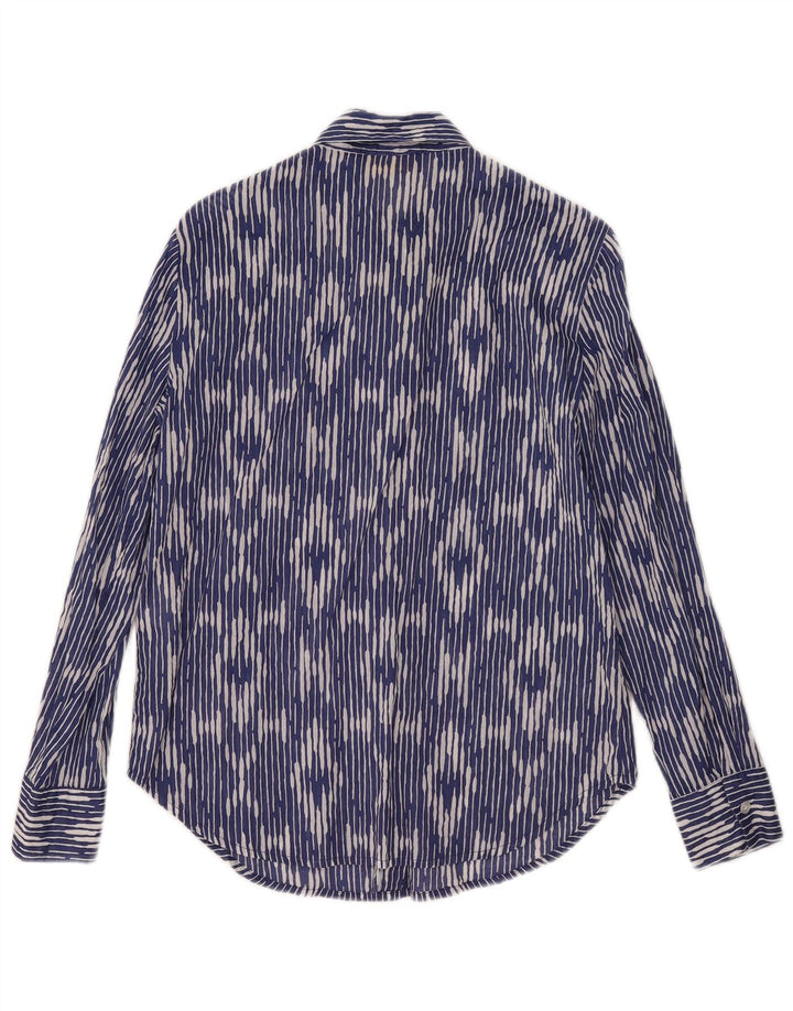Camisa feminina Piombo UK 10 algodão Ikat azul pequeno