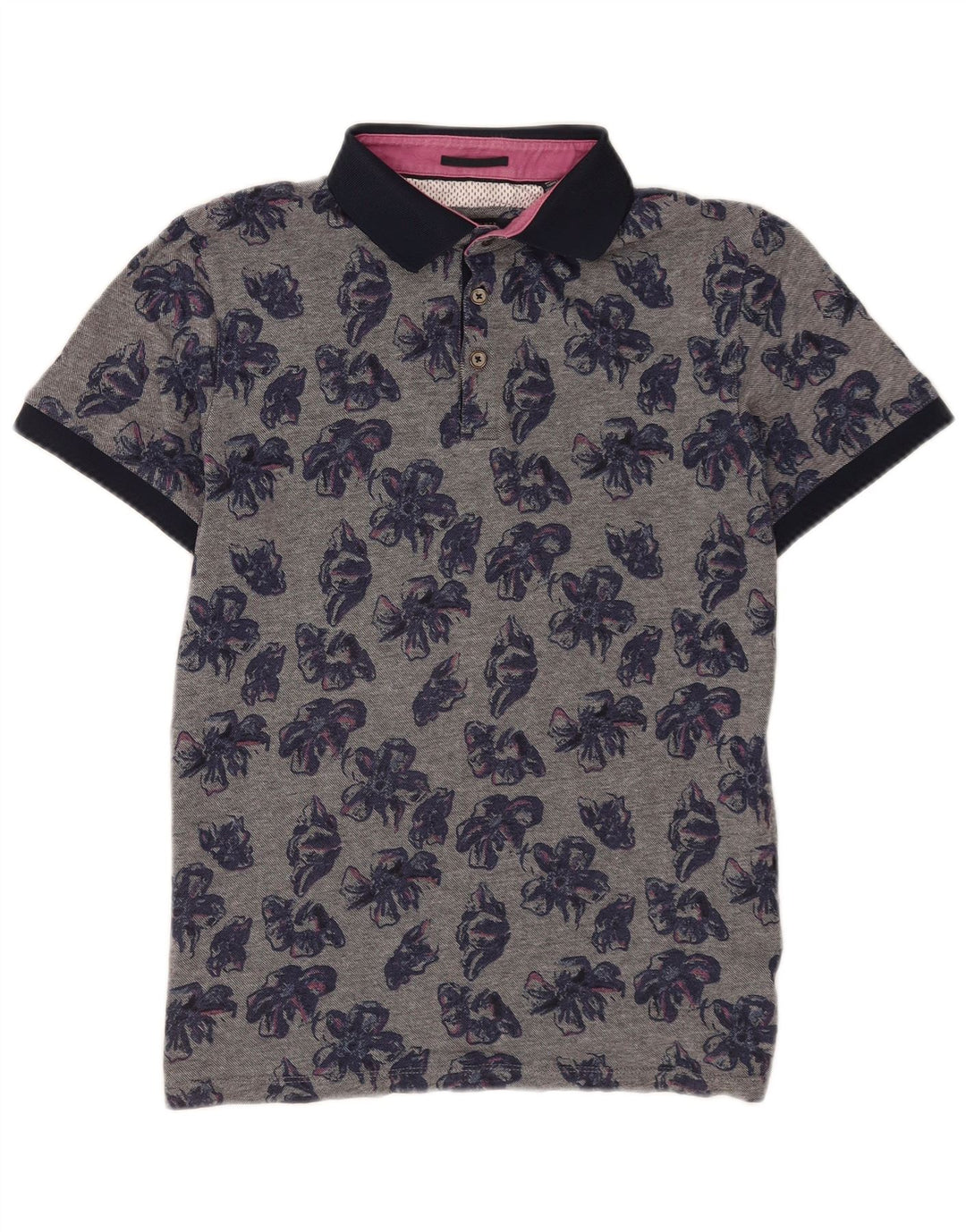 Camisa polo masculina Ted Baker tamanho 4 grande algodão floral cinza