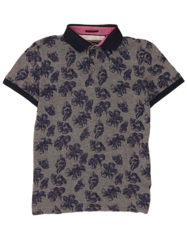 Camisa polo masculina Ted Baker tamanho 4 grande algodão floral cinza