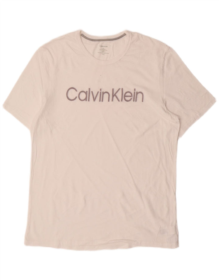 Camiseta masculina Calvin Klein com estampa gráfica grande branca