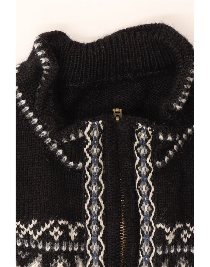 Suéter cardigã masculino VINTAGE grande preto Fair Isle