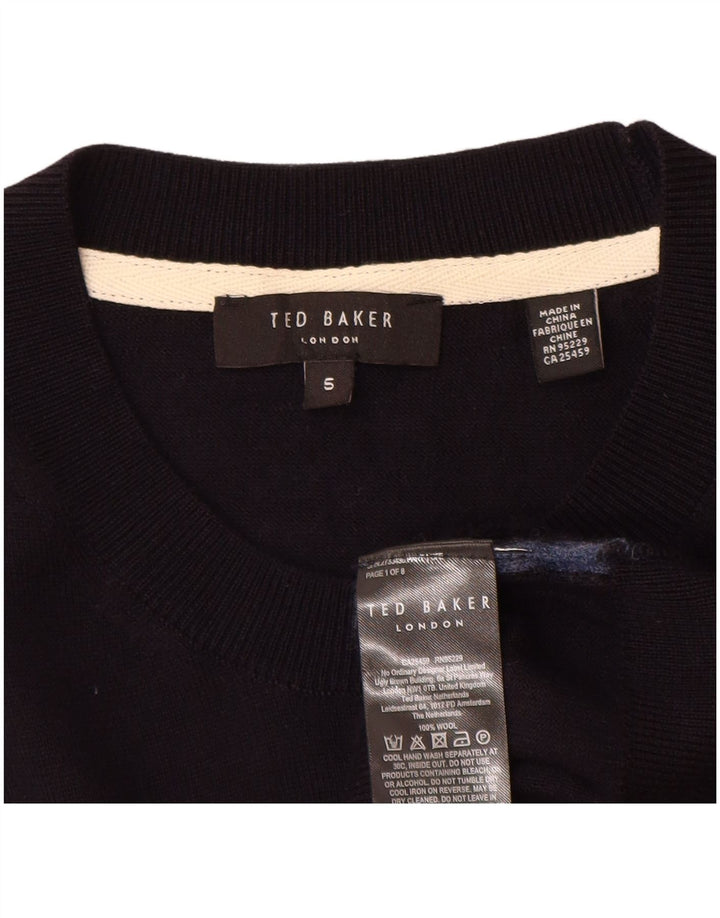 Suéter feminino Ted Baker com gola redonda tamanho 5 XL lã azul marinho