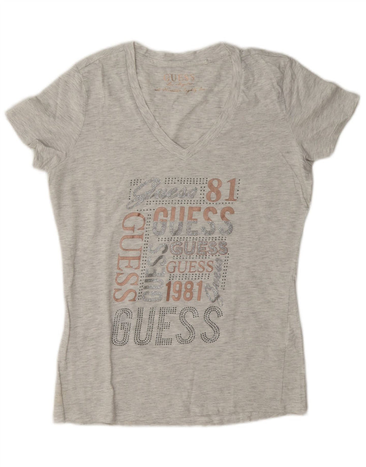 Camiseta feminina Guess com estampa gráfica UK 14 cinza médio manchado