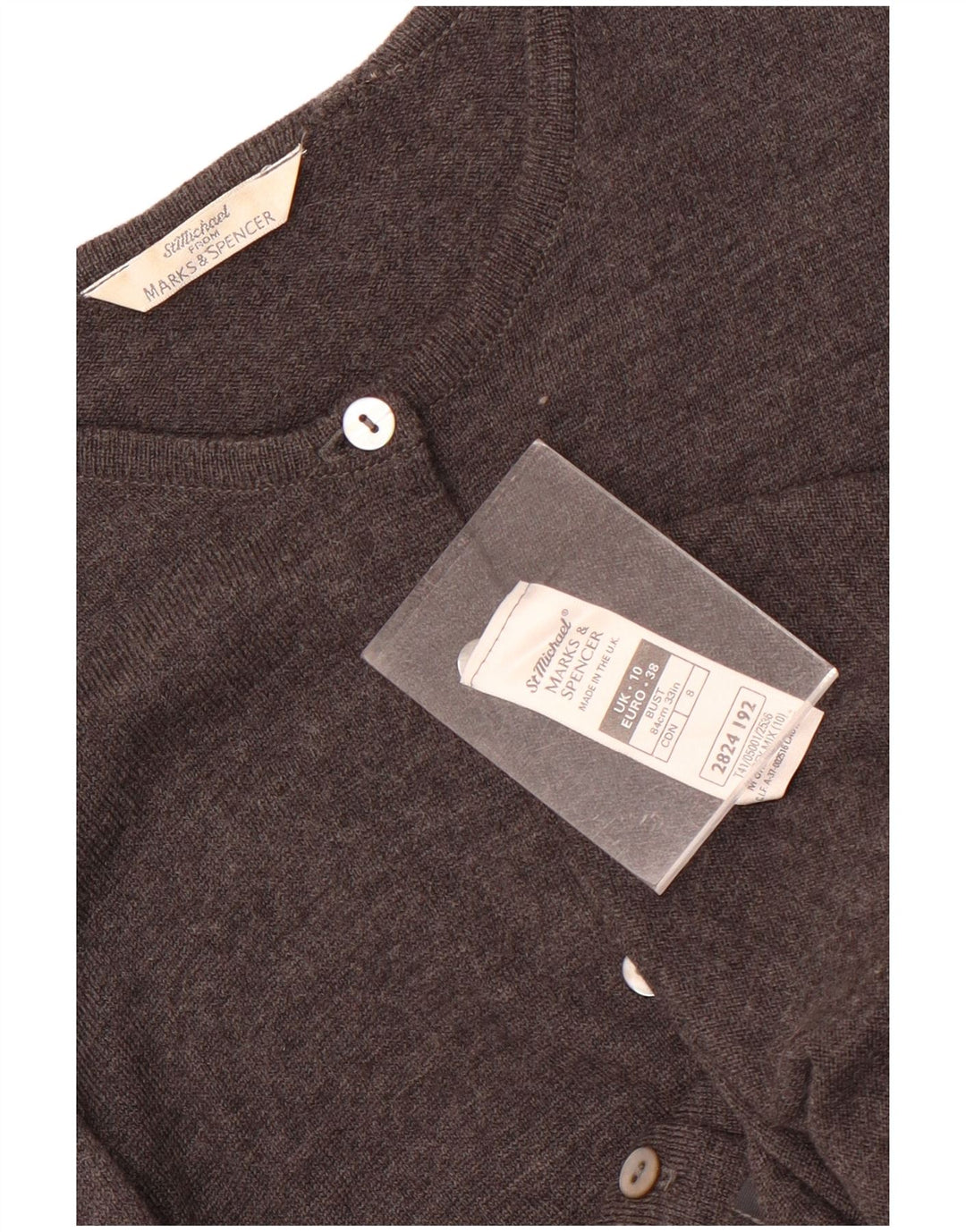 Suéter cardigã feminino Marks & Spencer UK 10 pequeno cinza lã nova
