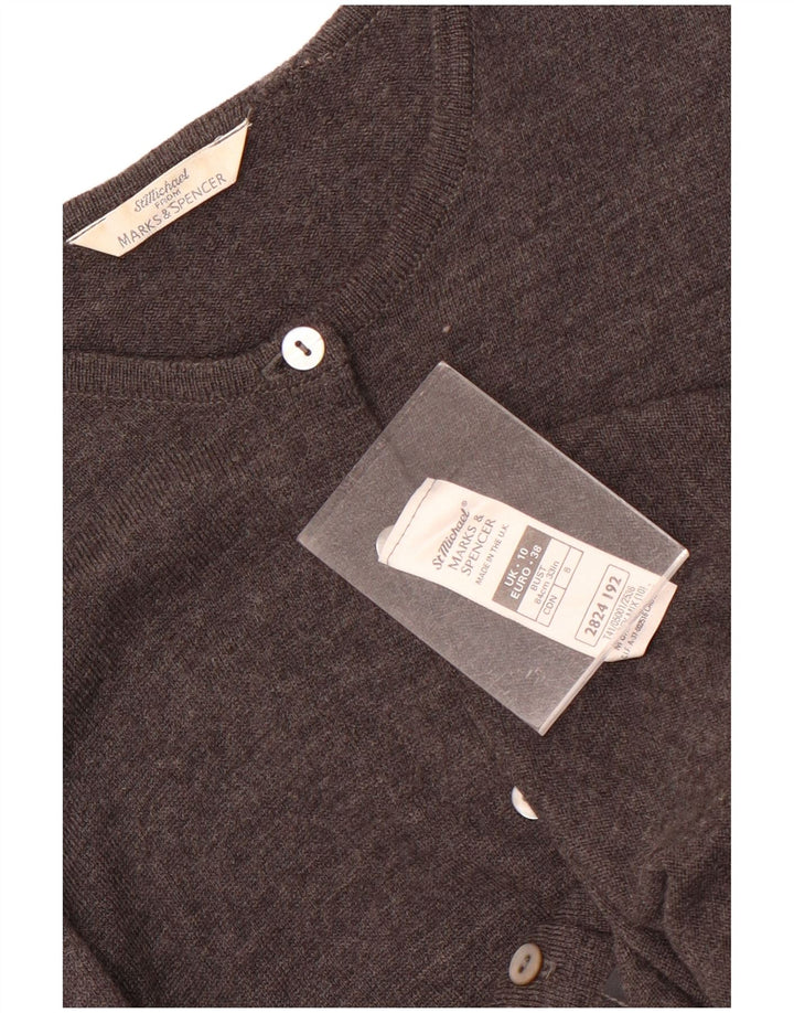 Suéter cardigã feminino Marks & Spencer UK 10 pequeno cinza lã nova