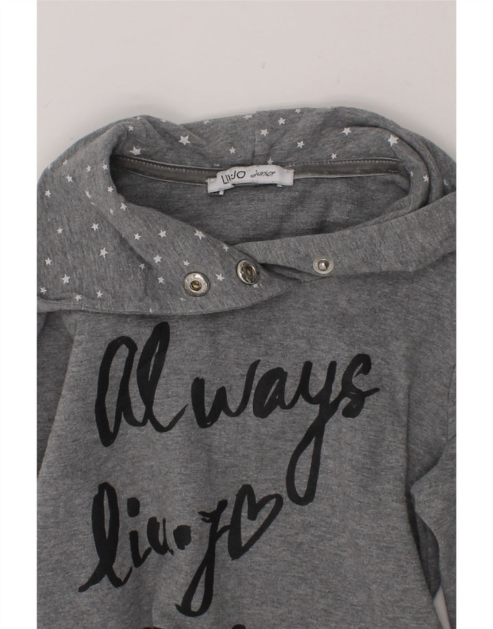 LIU JO JUNIOR Girls Longline Graphic Hoodie Jumper 9-10 Years Grey Cotton Vintage Liu Jo junior and Second-Hand Liu Jo junior from Messina Hembry 