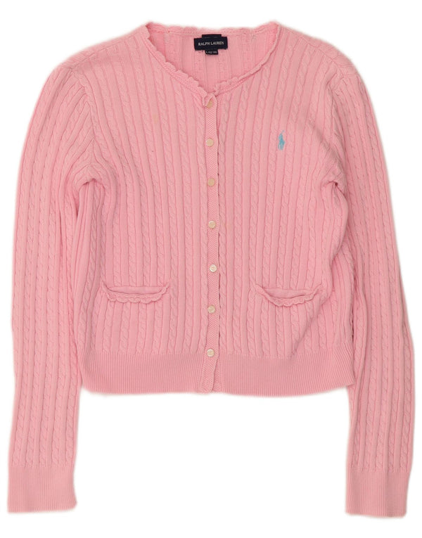 Ralph Lauren Suéter feminino cropped cardigan 12-13 anos grande algodão rosa