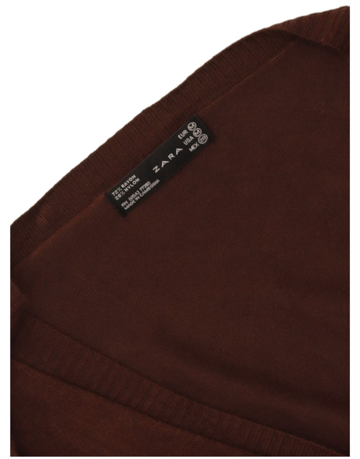 Zara Suéter Cardigan Feminino Wrap UK 12 Médio Marrom Rayon
